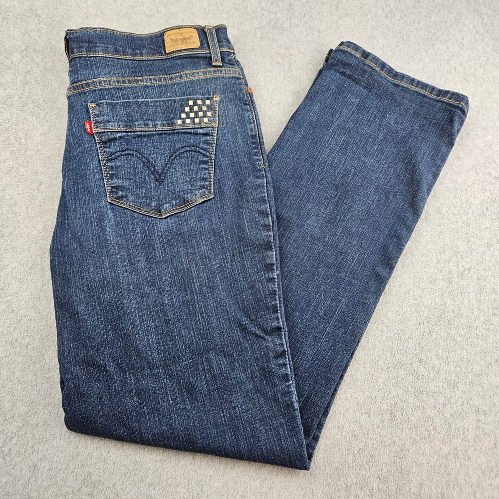 LEVIS Perfectly Slimming Straight 512 Jeans Women 14M Blue Denim Studded Casual
